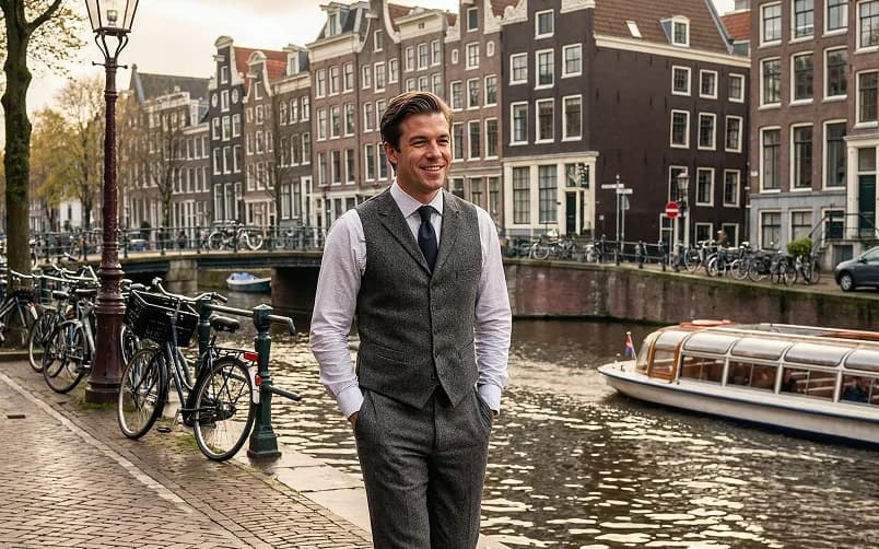 Canal houses and bicycles along an Amsterdam gracht